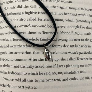 Silver football charm black suede choker necklace sport jewelry / 3 for $15